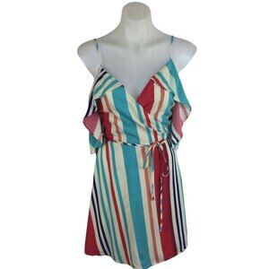 Lulu's Caliente Multi Striped Off-the-Shoulder Wrap Dress Womens Size Medium